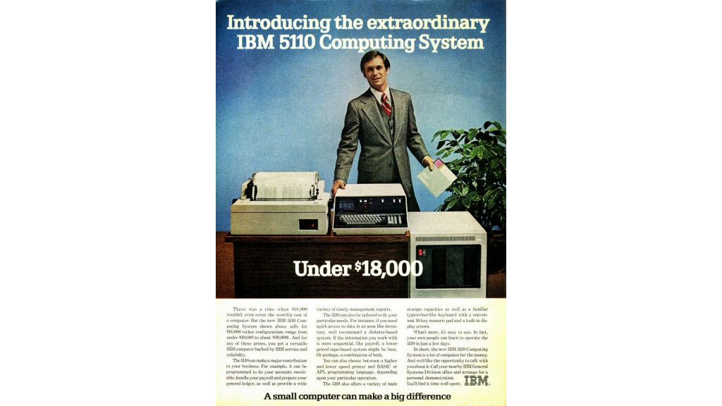 The IBM 5110, which came out in 1978. Sure, that screen seems small. But what do you expect for a lousy $18,000?