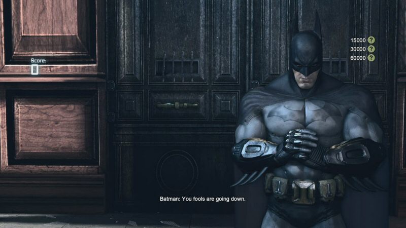 If there's one gripe I have with the challenge rooms, it's that there's too much time between attempts. To retry a challenge you get a loading screen(!?), then an intro screen, then a shot of Batman brooding and repeating a line you've heard a hundred times already, and THEN the fight starts. I'd like this SO much better with a Hotline Miami style instant reset.