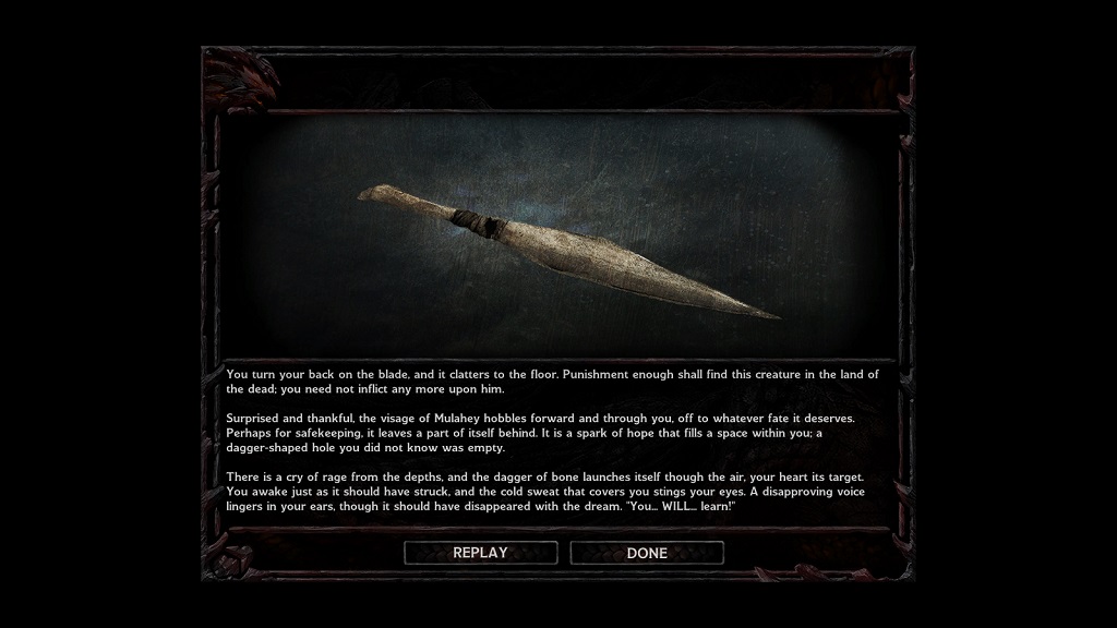 The prose in the dream sequences is a bit overwrought, but they were still intriguing during my first playthrough. The prose in the dream sequences is a bit overwrought, but they were still intriguing during my first playthrough.