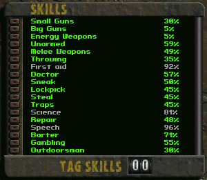 The list of in-game skills.