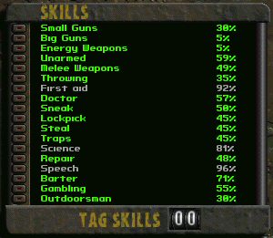 The list of in-game skills.