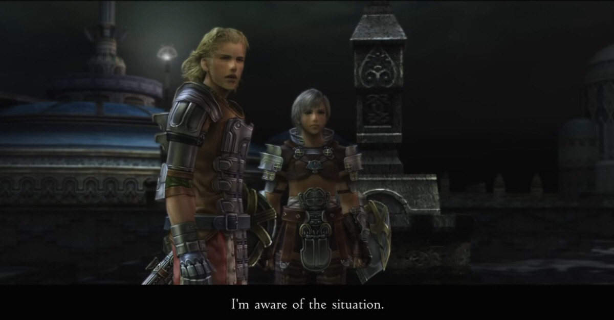 <b>Basch:</b> ''Reks, lad, I know you're scared. But I swear to you, on my honor as a knight: I'll be just fine.'' <b>Basch:</b> ''Reks, lad, I know you're scared. But I swear to you, on my honor as a knight: I'll be just fine.''