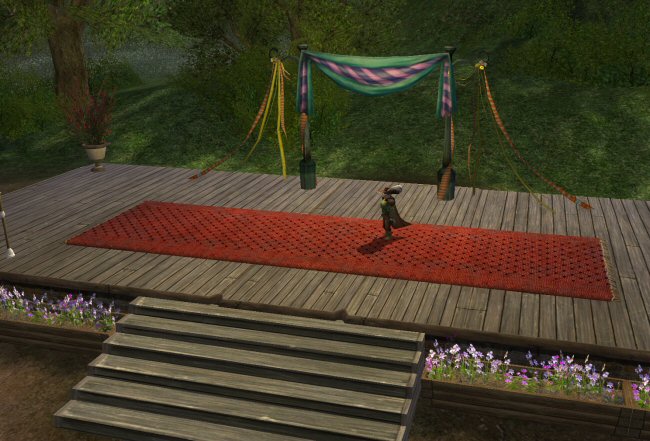 Steps, wood floor, carpet, banners, and streamers. Okay. Every single thing here is flammable.