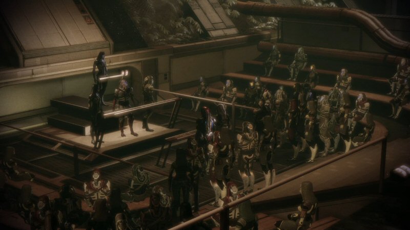 The Quarians don't need to wear their suits when on their own ships, but I don't blame them for keeping them on here. The cumulative body odor of removing all these rubber suits at the same time would almost qualify as a biological attack. The Quarians don't need to wear their suits when on their own ships, but I don't blame them for keeping them on here. The cumulative body odor of removing all these rubber suits at the same time would almost qualify as a biological attack.